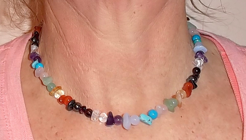 CHakra necklace on neck
